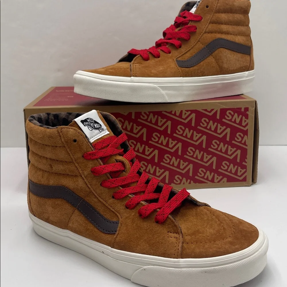 Vans Men’s Tan High-Top Sneakers Sk8-Hi
Pig Suede Plaid Glazed Glaze 
Sneakers - Picture 15 of 16